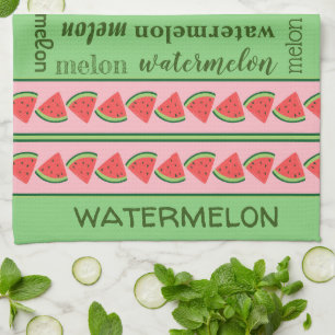 Pink Green Watermelon Wedges - Watermelon Word Art Kitchen Towel
