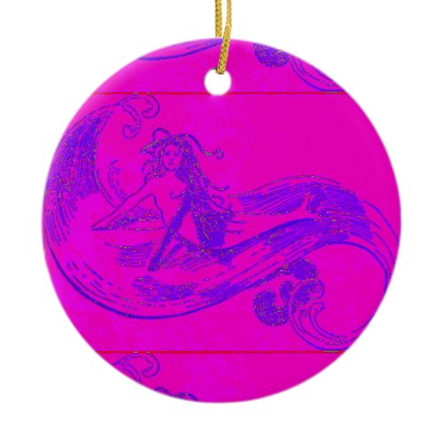 pink/green waveriding mermaid ornament