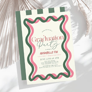 Pink & Green Wavy Frame Graduation Invitation
