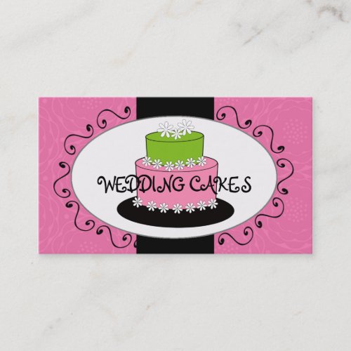 Pink Green Wedding Cake Bakery Business Cards