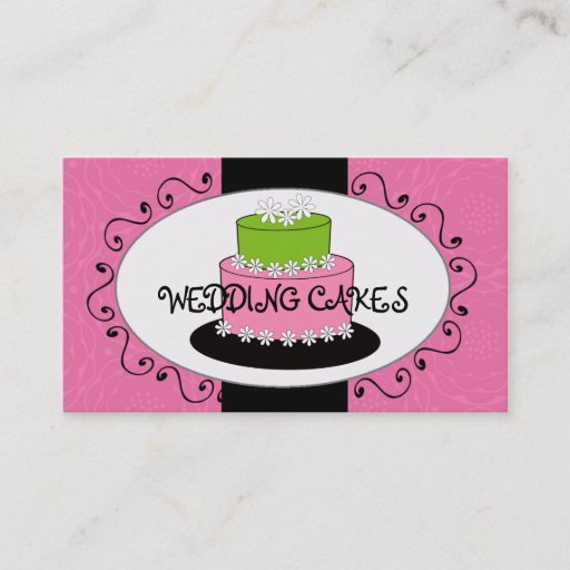 Customizable Pink Green Wedding Cake Bakery Business Cards