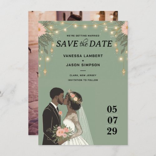 Pink  Green Wedding Couple Save The Date