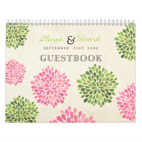 Pink  Green Wedding Personalized Photo Guest Book Calendar