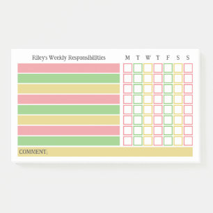Pink Green Weekly Responsibilities Chore Chart Post-it Notes