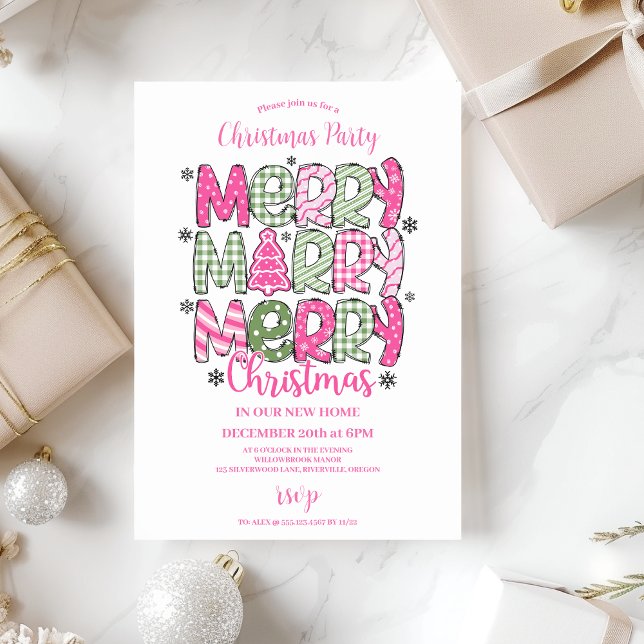 Pink Green Whimsical Christmas Invitation (Creator Uploaded)