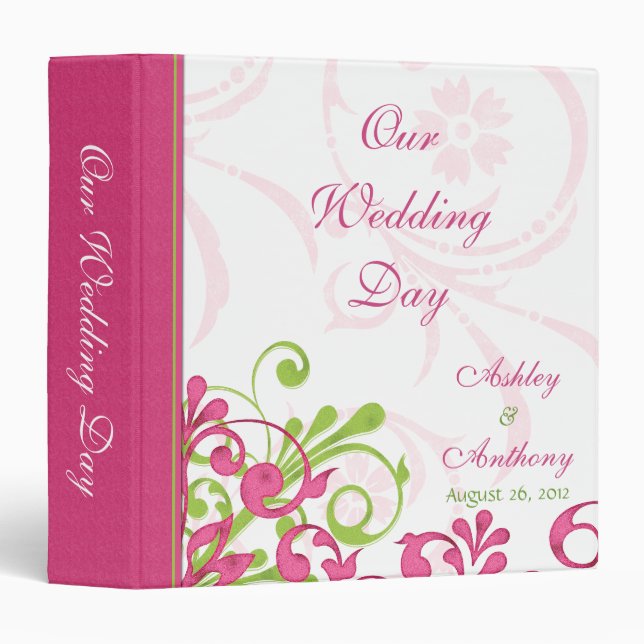 Pink Green White Abstract Floral Wedding Binder (Front/Spine)