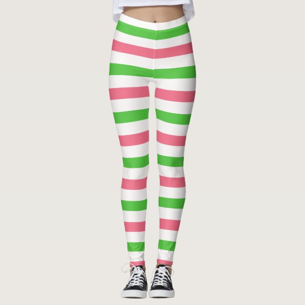 Green white shop striped leggings