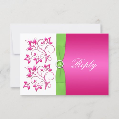 PRINTED RIBBON Pink Green White Floral Reply Card