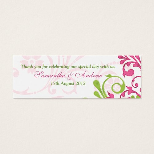 Pink Green White Floral Wedding Favor Tags Business Cards