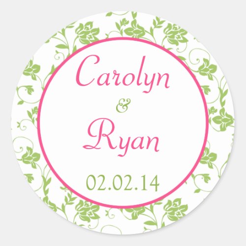 Pink Green White Floral Wedding Stickers