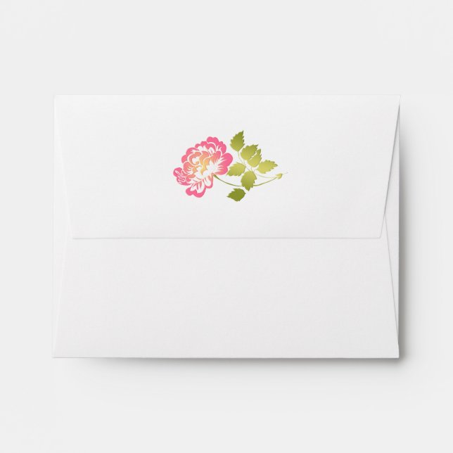 Pink, Green, White Peony Floral RSVP Envelope (Back (Top Flap))