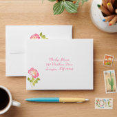 Pink, Green, White Peony Floral RSVP Envelope (Desk)