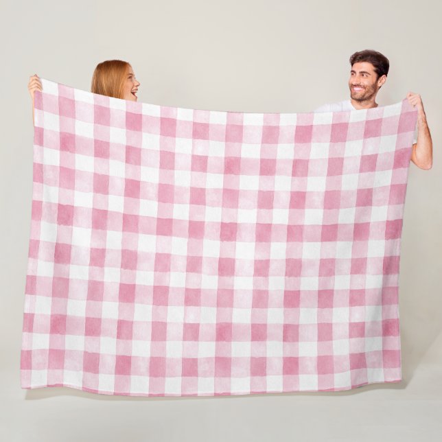 Pink Green White Plaid Stripes  Fleece Blanket (In Situ)