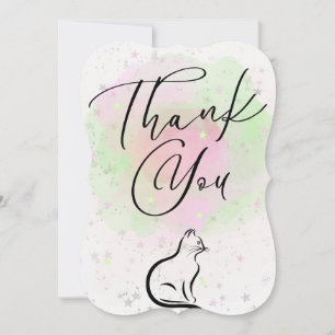 Pink Green White Starry Cat Thank You Card