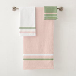 Pink Green White Stripes Geometric Stripes  Bath Towel Set
