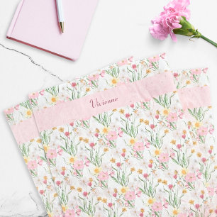 Pink Green Wildflower Watercolor Tissue Paper