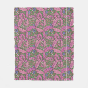 Pink & green William Morris floral Acanthus & Rose Fleece Blanket