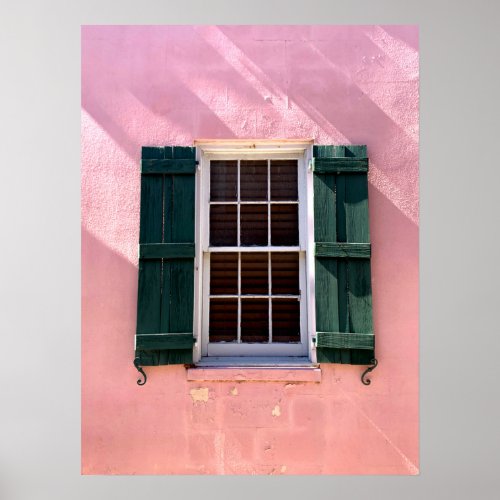 Pink  Green Window St Augustine Florida Photo Poster