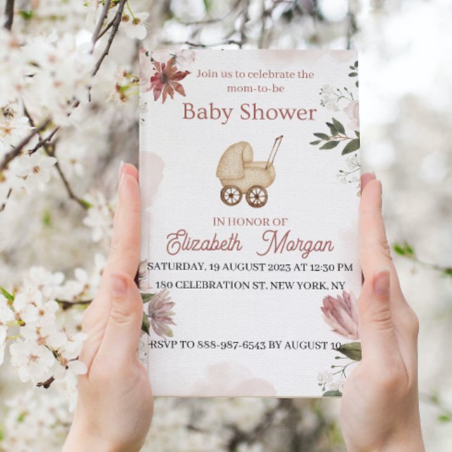 Pink Green with Flowers Garden Baby Shower Invitation (Creator Uploaded)