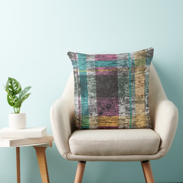 Pink Green Yellow Birch Plaid Graphic Throw Pillow (Chair)