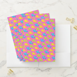 Pink Green Yellow Blue Fish Sea Animals Summer Pocket Folder