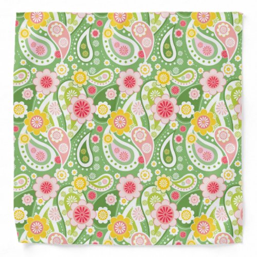 Pink Green Yellow Floral Paisley Pattern Bandana