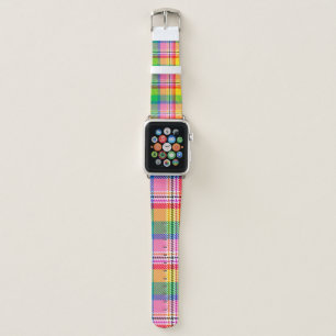 Pink Green Yellow Madras Plaid Design  Apple Watch Band