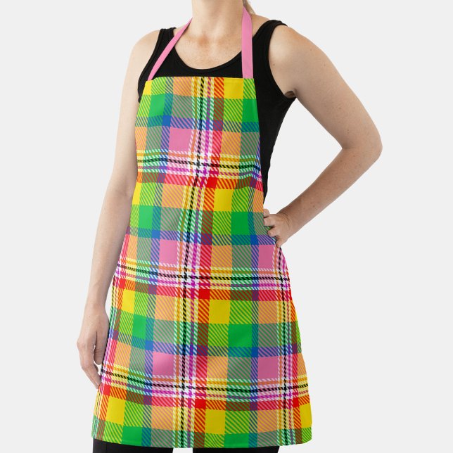Pink Green Yellow Madras Plaid Design  Apron (Creator Uploaded)