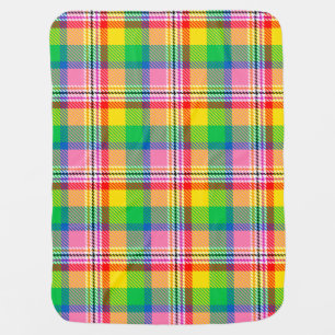 Pink Green Yellow Madras Plaid Design  Baby Blanket