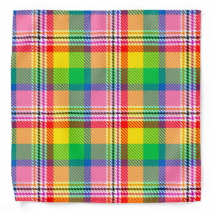 Pink Green Yellow Madras Plaid Design Bandana