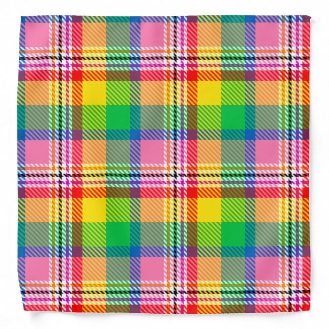 Pink Green Yellow Madras Plaid Design  Bandana (Front)