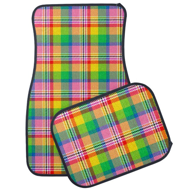 Pink Green Yellow Madras Plaid Design  Car Floor Mat (Set)