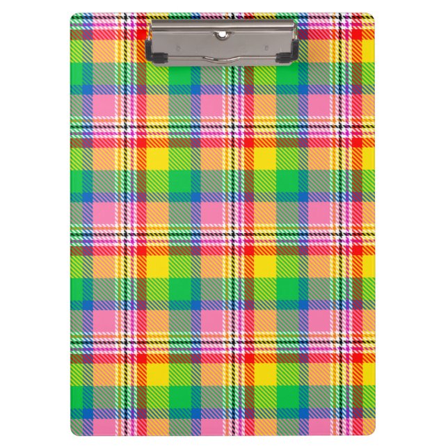 Pink Green Yellow Madras Plaid Design  Clipboard (Front)