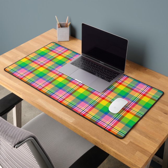 Pink Green Yellow Madras Plaid Design  Desk Mat (Creator Uploaded)