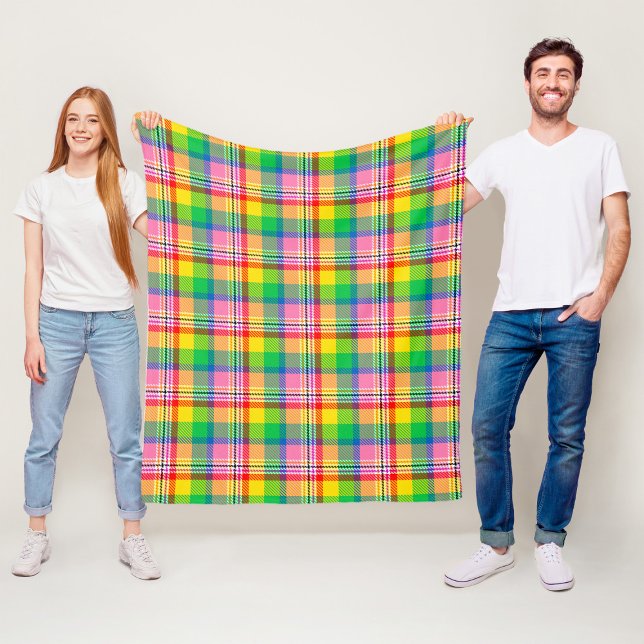 Pink Green Yellow Madras Plaid Design  Fleece Blanket (Creator Uploaded)