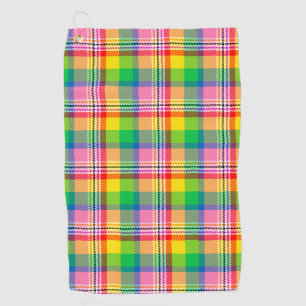 Pink Green Yellow Madras Plaid Design Golf Towel