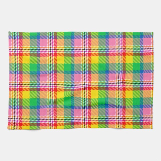 Pink Green Yellow Madras Plaid Design  Kitchen Towel (Horizontal)