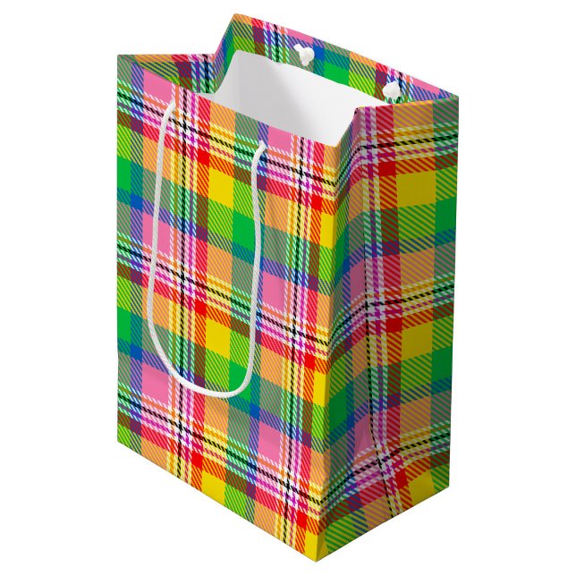 Pink Green Yellow Madras Plaid Design  Medium Gift Bag (Creator Uploaded)
