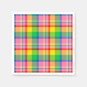 Pink Green Yellow Madras Plaid Design  Napkins