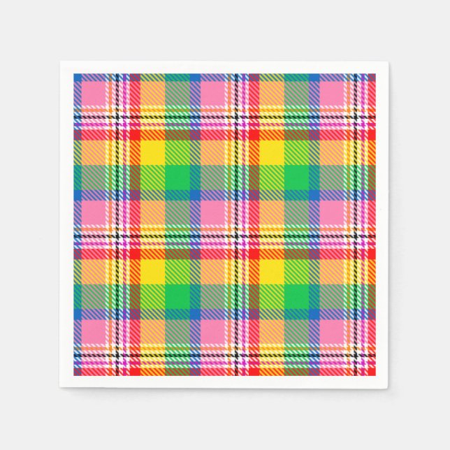 Pink Green Yellow Madras Plaid Design  Napkins (Front)