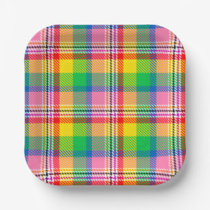 Pink Green Yellow Madras Plaid Design  Paper Plates