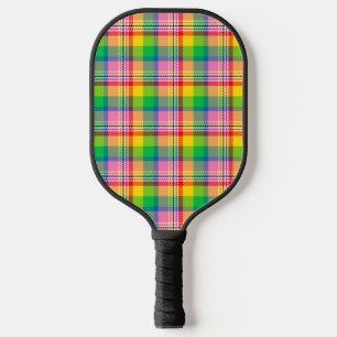 Pink Green Yellow Madras Plaid Design  Pickleball Paddle