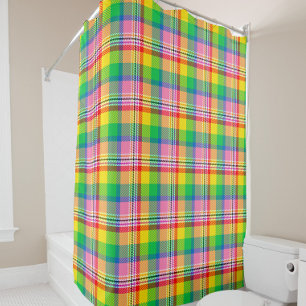 Pink Green Yellow Madras Plaid Design Shower Curtain