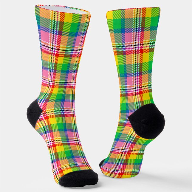 Pink Green Yellow Madras Plaid Design  Socks (Creator Uploaded)