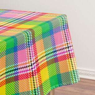 Pink Green Yellow Madras Plaid Design  Tablecloth