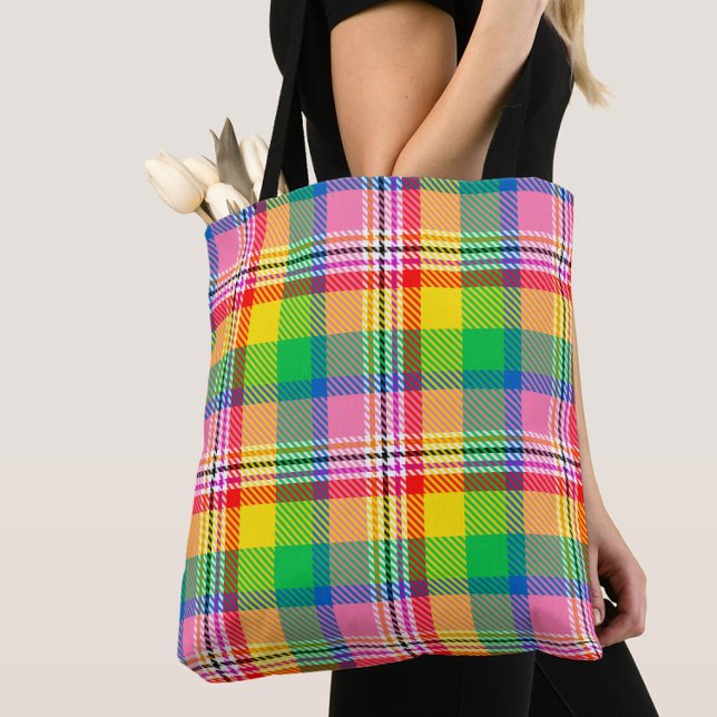Pink Green Yellow Madras Plaid Design  Tote Bag (Creator Uploaded)