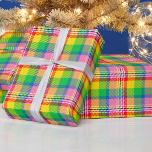 Pink Green Yellow Madras Plaid Design  Wrapping Paper