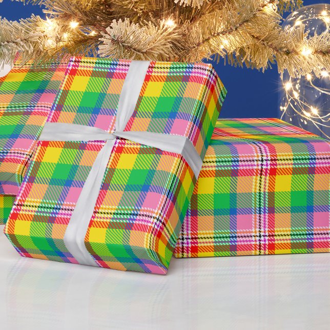 Pink Green Yellow Madras Plaid Design  Wrapping Paper (Creator Uploaded)