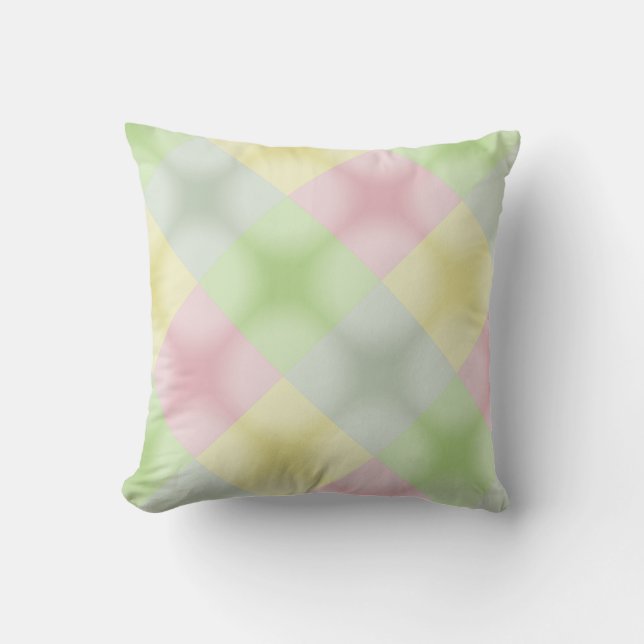 Pink Green Yellow Pastel Argyle Style Throw Pillow (Front)