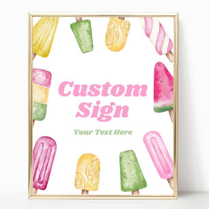 Pink Green Yellow Popsicle Party Custom Table Sign